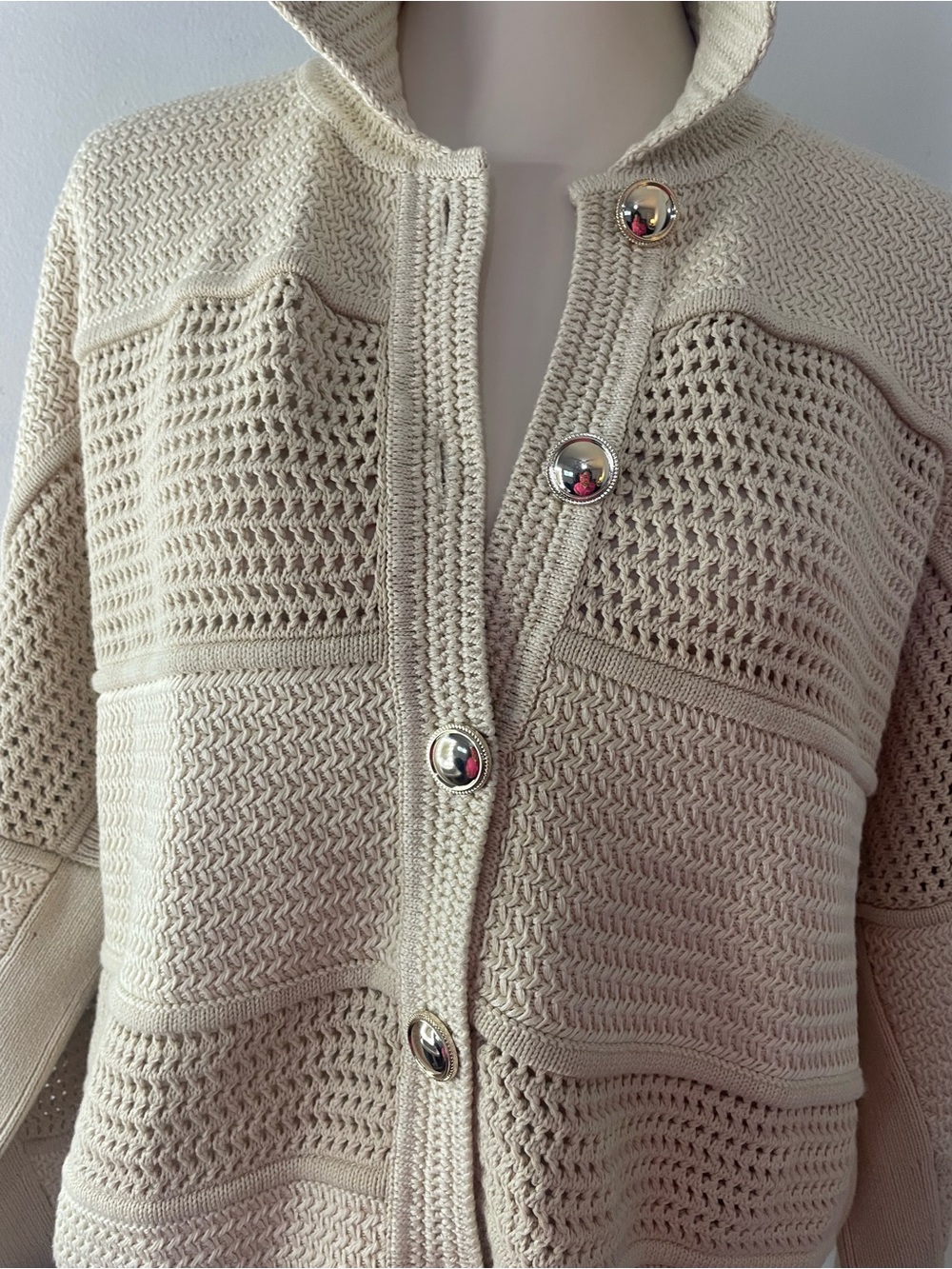 ba&sh Cream Val Thick Open-Knit Button-Front Cardigan - Picture 7 of 16